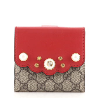 Gucci Pearly Peony French Wallet GG Coated Canvas and Leather Compact