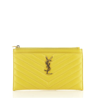 Saint Laurent Classic Monogram Zip Bill Pouch Matelasse Chevron Leather Medium
