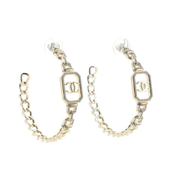 Chanel CC Vendome Hoop Earrings Metal with Crystals and Faux Pearls