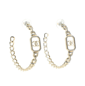 Chanel CC Vendome Hoop Earrings Metal with Crystals and Faux Pearls