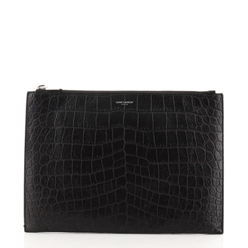 Saint Laurent Zip Pouch Crocodile Embossed Leather Medium