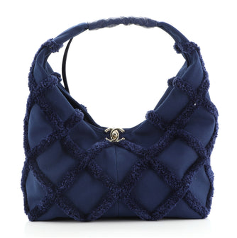 Chanel CC Lock Hobo Fringe Quilted Cotton Canvas Small
