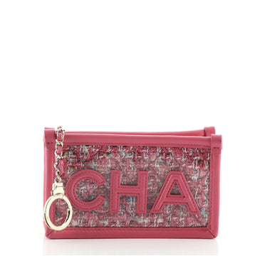 Chanel Logo Key Pouch PVC Over Quilted Tweed