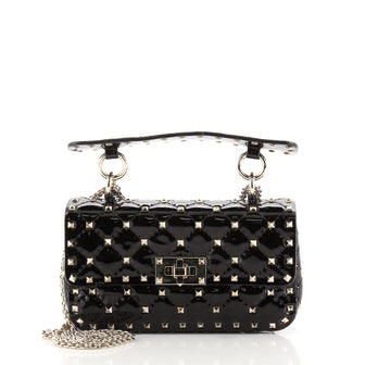 Valentino Rockstud Spike Flap Bag Quilted Patent Small