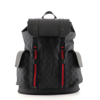 Gucci Double Pocket Buckle Backpack GG Coated Canvas Large