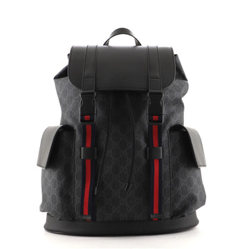 Gucci Double Pocket Buckle Backpack GG Coated Canvas Large