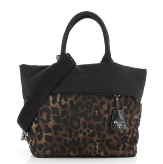 Prada Convertible Double Tote Printed Tessuto Small