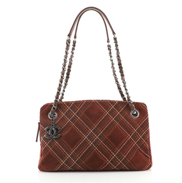 Chanel Saltire Shoulder Bag Stitched Suede Small