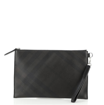 Burberry Edin Wristlet Clutch Smoked Check Canvas