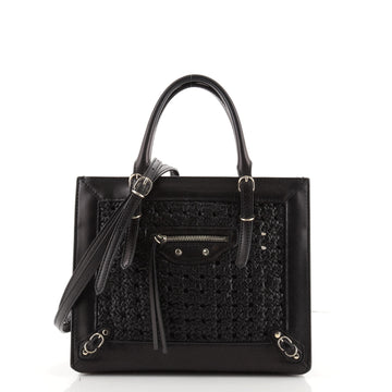 Balenciaga Papier A4 Classic Studs Bag Woven Raffia and Leather Mini