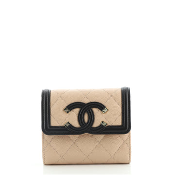 Chanel Filigree Flap Wallet Quilted Caviar Small