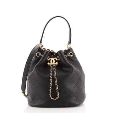 Chanel CC Drawstring Bucket Bag Stitched Caviar Small