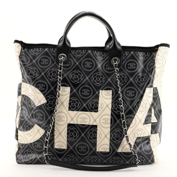Chanel Logo Shopping Tote Printed Coated Canvas Large