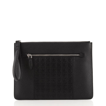 Salvatore Ferragamo Gancini Wristlet Clutch Embossed Leather Medium