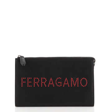 Salvatore Ferragamo Logo Zip Pouch Studded Leather Small