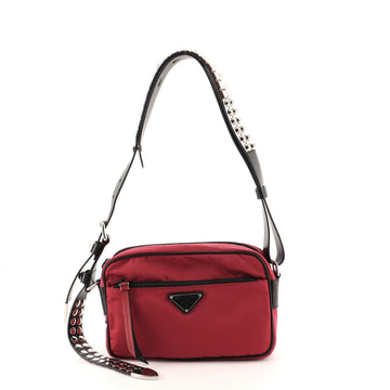 Prada New Vela Shoulder Bag Tessuto with Studded Leather Small