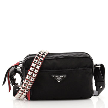 Prada New Vela Shoulder Bag Tessuto with Studded Leather Small