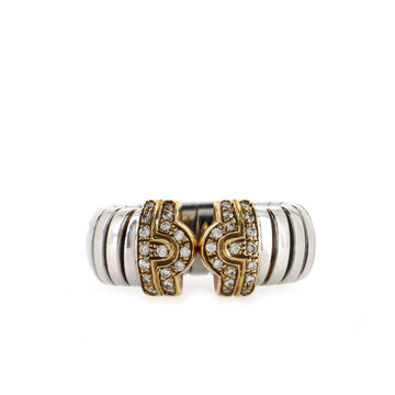 Bvlgari Tubogas Parentesi Ring Stainless Steel and 18K Yellow Gold with Diamond
