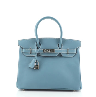 Birkin Handbag Bleu Jean Epsom with Palladium Hardware 30