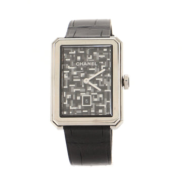 Chanel Boy·Friend Tweed Quartz Watch Stainless Steel and Alligator Embossed Calfskin 27