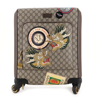 Gucci Courrier Grand Turismo Carry On Rolling Luggage GG Coated Canvas with Applique