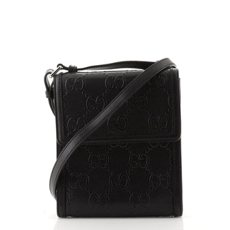 Gucci Flap Messenger Bag GG Embossed Perforated Leather