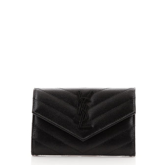 Saint Laurent Classic Monogram Flap Wallet Matelasse Chevron Leather Small