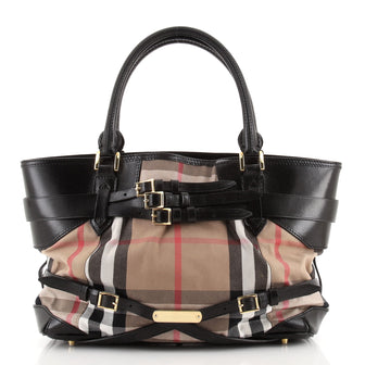Burberry Bridle Lynher Tote House Check Canvas Medium