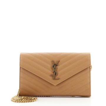 Saint Laurent Classic Monogram Wallet on Chain Matelasse Chevron Leather Medium