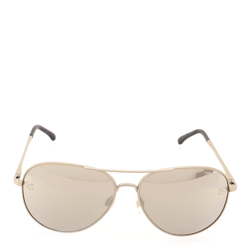 Chanel Pilot Summer Aviator Sunglasses Metal with Calfskin Gold 742211
