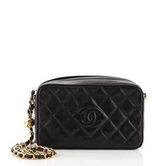 Chanel Vintage Diamond CC Camera Bag Quilted Caviar Small