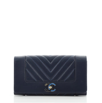 Chanel Mademoiselle Vintage Flap Wallet Chevron Sheepskin Long