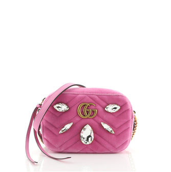Gucci GG Marmont Shoulder Bag Crystal Embellished Matelasse Velvet Mini