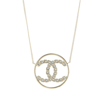 Chanel CC Circle Pendant Necklace Metal with Rhinestone