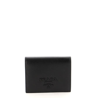 Prada Monochrome Compact Flap Wallet Saffiano Leather