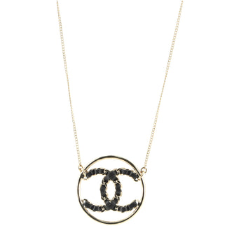 Chanel CC Circle Pendant Necklace Metal with Leather