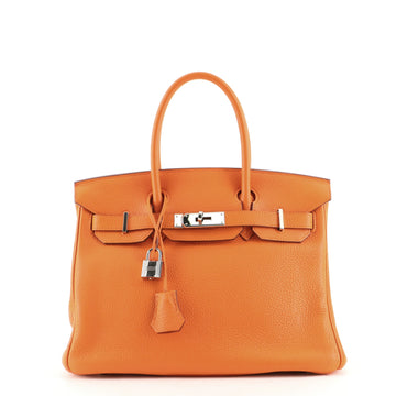 Hermes Birkin Handbag Orange Clemence with Palladium Hardware 30