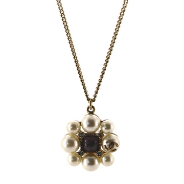 Chanel CC Pendant Necklace Metal and Faux Pearls with Crystals and Gripoix