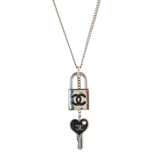 Chanel CC Padlock and Heart Key Pendant Necklace Metal and Enamel