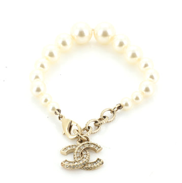 Chanel CC Charm Pearl Bracelet Faux Pearls and Crystal Embellished Metal