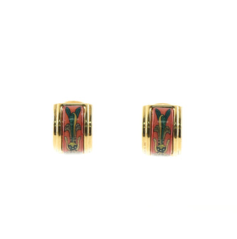 Hermes Vintage Half Hoop Clip-On Earrings Printed Enamel and Metal
