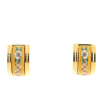 Hermes Vintage Half Hoop Clip-On Earrings Printed Enamel and Metal