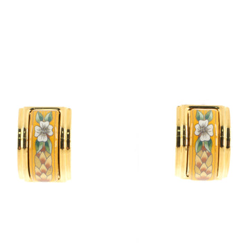 Hermes Vintage Half Hoop Clip-On Earrings Printed Enamel and Metal