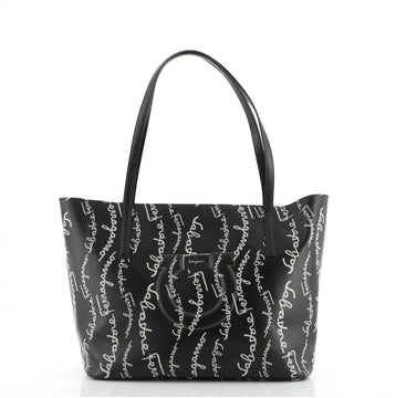Salvatore Ferragamo Gancini Open Tote Printed Leather Medium