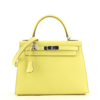 Hermes Kelly Handbag Yellow Epsom with Palladium Hardware 28
