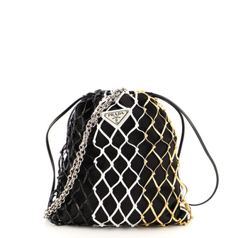 Prada Fishnet Chain Crossbody Bag Woven Leather and Satin