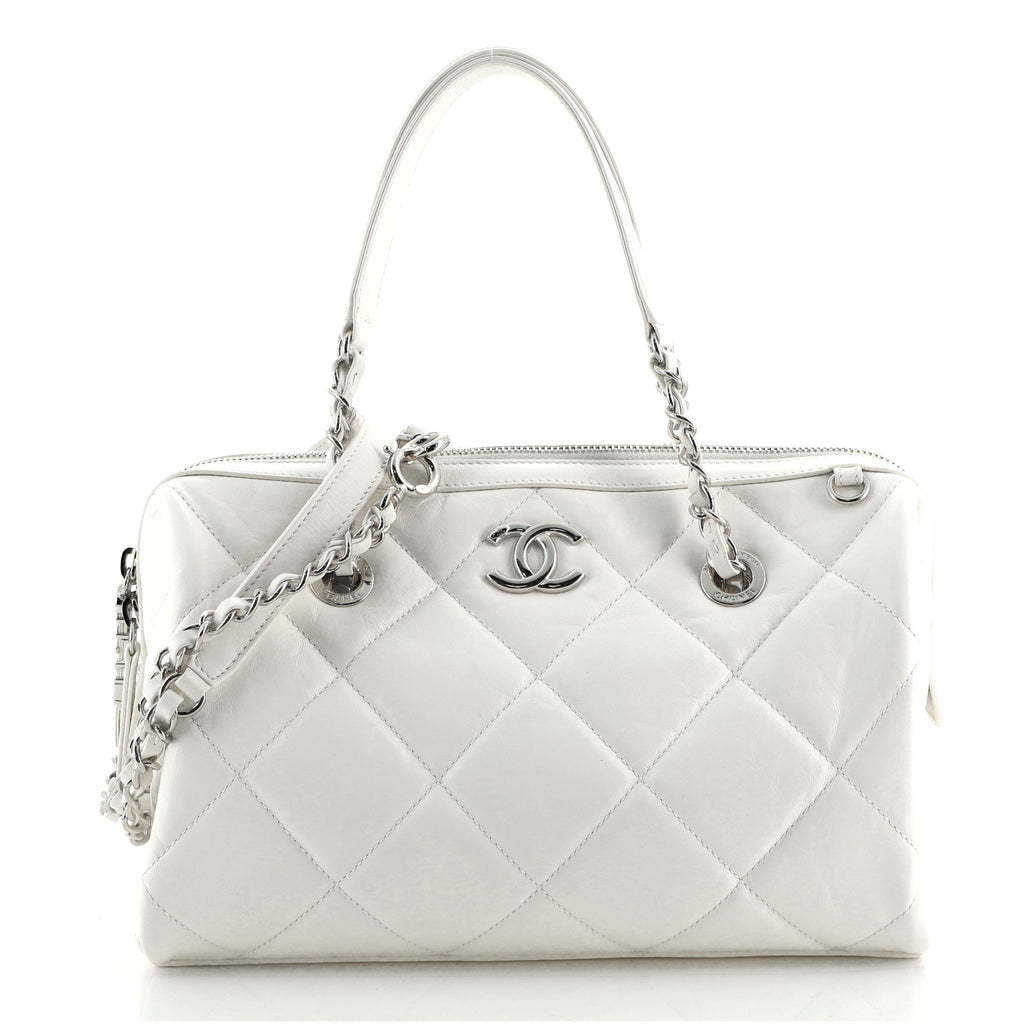 Chanel Express Convertible Bowling Bag Quilted Aged Calfskin Small White  7422996