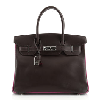 Hermes Birkin Handbag Bicolor Box Calf with Palladium Hardware 30