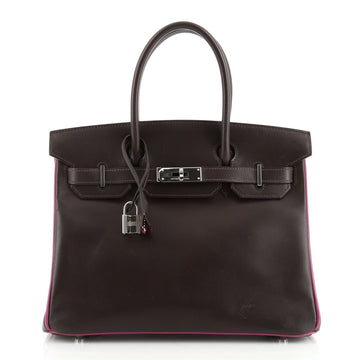 Hermes Birkin Handbag Bicolor Box Calf with Palladium Hardware 30