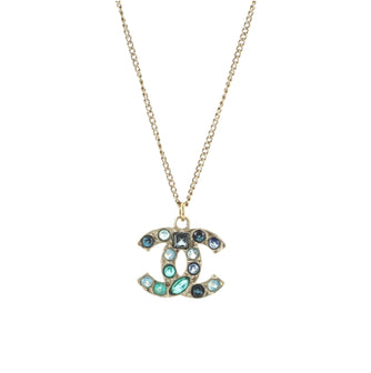 Chanel CC Pendant Long Necklace Metal with Crystals